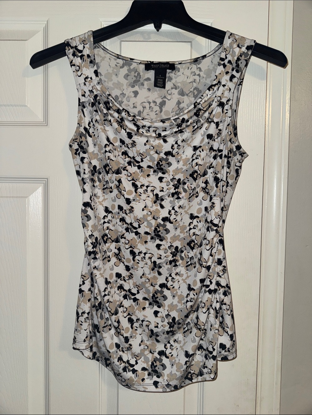 White House Black Market White, Black & Tan Drape Neck Sleeveless Top